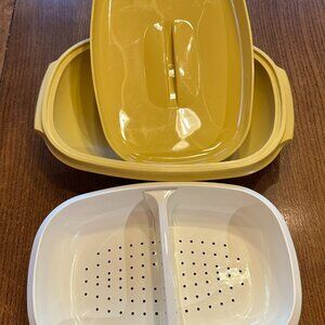 VINTAGE TUPPERWARE - HARVEST GOLD 1273 VEGETABLE & RICE STEAMER (x2)
